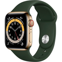 Apple Watch Series 6 GPS + Cellular 44mm Gold Stainless Steel Case with Cyprus Green Sport Band (M07N3/M09F3)