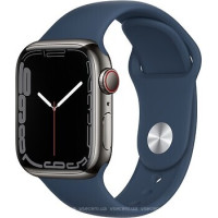Apple Watch Series 7 GPS + Cellular 41mm Graphite Stainless Steel Case with Abyss Blue Sport Band (MKHJ3)