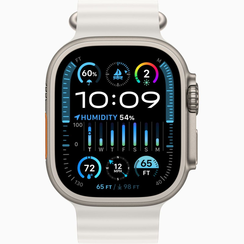 Apple Watch Ultra 2 GPS + Cellular, 49mm Titanium Case with White Ocean Band (MREJ3)
