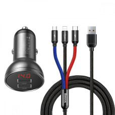 АЗП Baseus Digital Display Dual USB 4.8A Car Charger 24W with Three Primary Colors 3-in-1 gray (TZCCBX-0G)