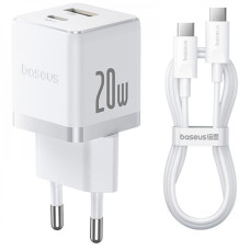 МЗП Baseus Palm Fast Charger Type-C+USB 20W (With Cable Type-C to Type-C 60W 1m) white (P10111608213-01)