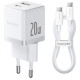 МЗП Baseus Palm Fast Charger Type-C+USB 20W (With Cable Type-C to Type-C 60W 1m) white (P10111608213-01)