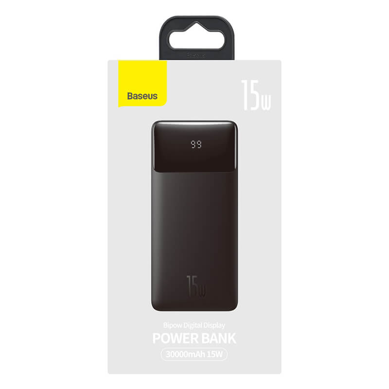 Портативный аккумулятор BASEUS Bipow Digital Display Power bank 30000mAh |2USB/1Type-C, 3A/15W, QC| (PPDML-K01) Black