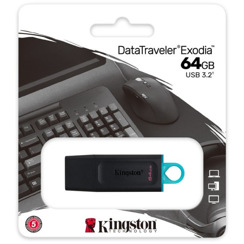 Флеш-накопитель USB3.2 64GB Kingston DataTraveler Exodia Black/Teal (DTX/64GB)