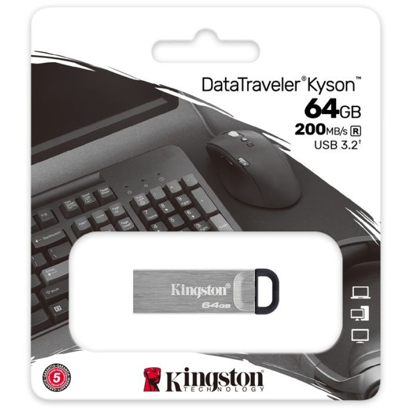 Флеш-накопитель USB3.2 64GB Kingston DataTraveler Kyson Silver/Black (DTKN/64GB)