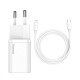 МЗП Baseus Super Silicone Quick Charger 20W (Type-C) + With Cable Type-C to Lightning white (TZCCSUP-B02)