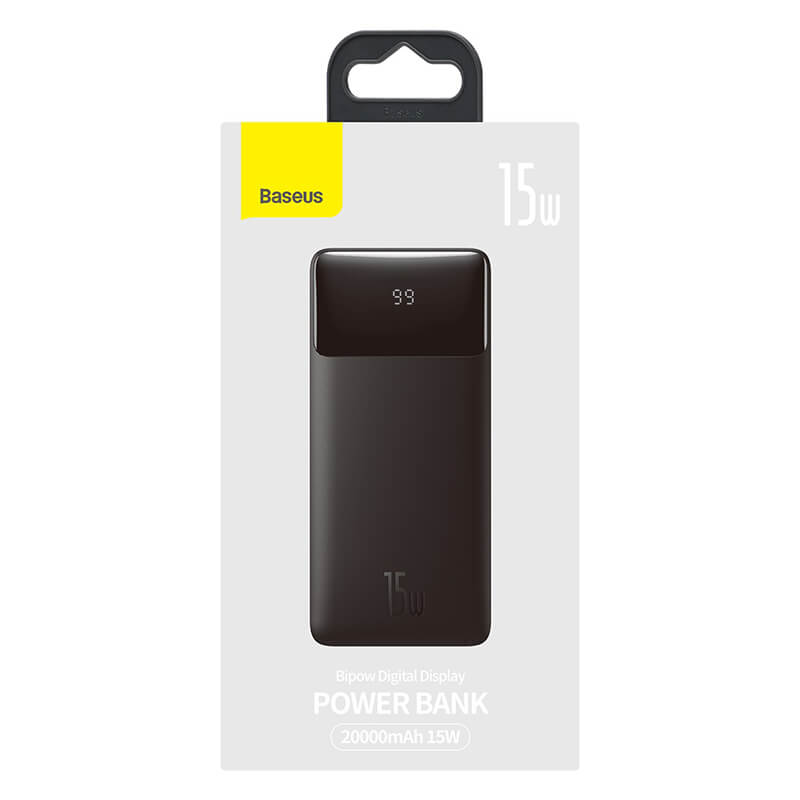 Портативный аккумулятор BASEUS Bipow Digital Display Power bank 20000mAh |2USB/1Type-C, 3A/15W, QC| (PPDML-J01) Black