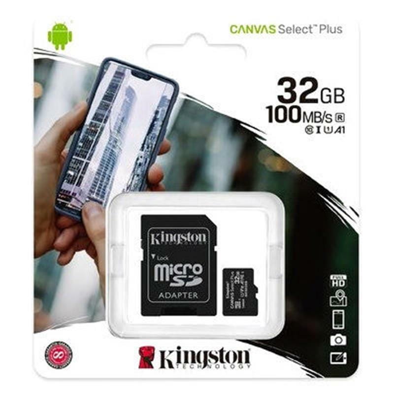 MicroSDHC 32GB UHS-I Class 10 Kingston Canvas Select Plus R100MB/s + SD-адаптер (SDCS2/32GB)
