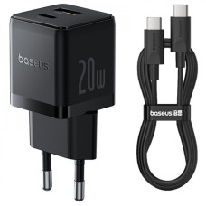 МЗП Baseus Palm Fast Charger Type-C+USB 20W (With Cable Type-C to Type-C 60W 1m) black (P10111608113-01)