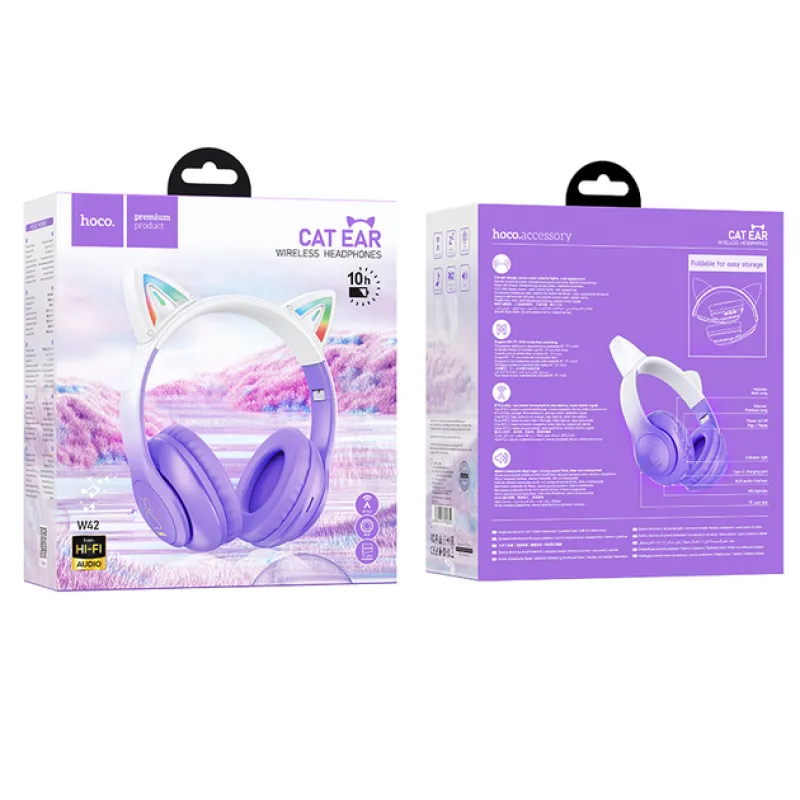 Hoco W42 Cat Ears over-ear BT headphones Purple