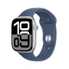 Apple Watch Series 10 GPS + Cellular 42mm Silver Aluminum Case with Denim Sport Band S/M (MWX33)