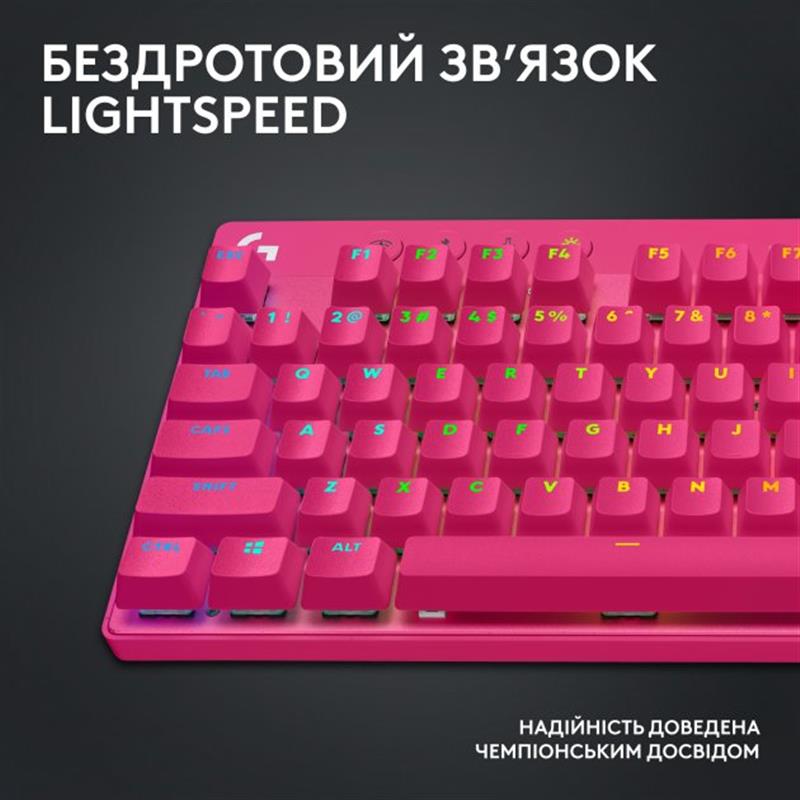 Клавiатура бездротова Logitech G PRO X TKL Lightspeed Magenta (920-012159)