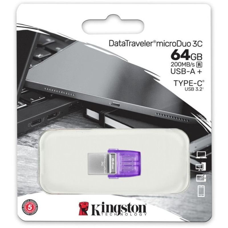Флеш-накопичувач USB3.2 64GB Type-C Kingston DataTraveler microDuo 3C (DTDUO3CG3/64GB)