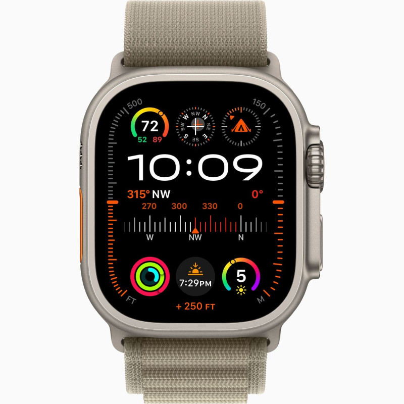 Apple Watch Ultra 2 GPS + Cellular, 49mm Titanium Case with Olive Alpine Loop - Small (MREX3)