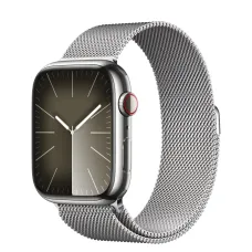 Apple Watch Series 9 GPS + Cellular 41mm Silver Stainless Steel Case with Silver Milanese Loop (MRJ43)