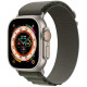 Apple Watch Ultra (GPS + Cellular) 49mm Titanium Case with Green Alpine Loop - Small (MNHJ3)