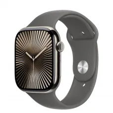 Apple Watch Series 10 GPS + Cellular 46mm Natural Titanium Case w. Stone Grey Sport Band - M/L (MWYA3)