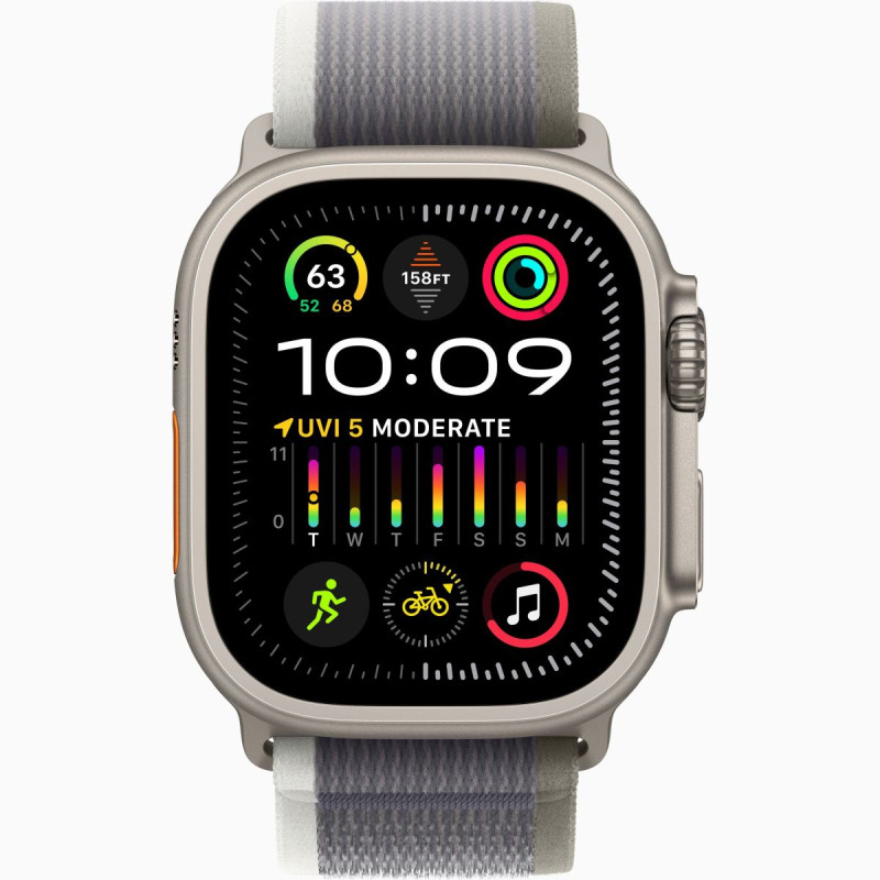 Apple Watch Ultra 2 GPS + Cellular, 49mm Titanium Case with Green/Grey Trail Loop - M/L (MRF43)