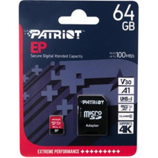 Карта памяти MicroSDXC 64GB UHS-I/U3 Class 10 Patriot EP A1 R90/W80MB/s + SD-adapter (PEF64GEP31MCX)