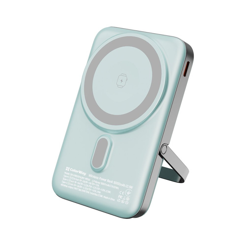 Універсальна мобільна батарея ColorWay 15W MagSafe & Watch Wireless 10000mAh Aquamarine (CW-PB100LPA2MT-WPDD)