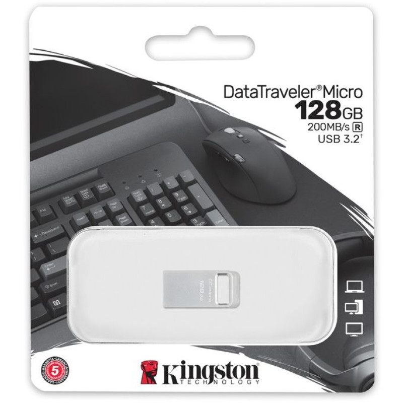 Накопичувач Kingston 128GB USB 3.2 Type-A Gen1 DT Micro R200MB/s Metal