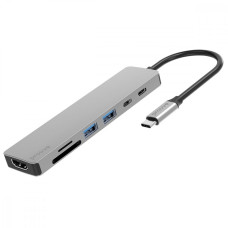 Type-C-Хаб Proove Iron Link 7 in 1 (2*Type-C + 2*USB3 + HDMI + SD/TF) silver (HBIL00222004)