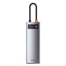 Type-C-Хаб Baseus Metal Gleam Series 8-in-1 Multifunctional (Type-C to HDMI*1+USB3.0*3+PD*1+RJ45*1+SD/TF*1) gray (CAHUB-CV0G)