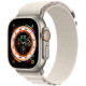 Apple Watch Ultra (GPS + Cellular) 49mm Titanium Case with Starlight Alpine Loop - Medium (MQFR3)