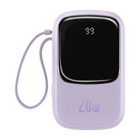 Портативный аккумулятор BASEUS Qpow Digital Display Quick Charging Power Bank (With IP Cable) 20000mAh |USB/Type-C/Lightning, 20W/5A, PD/QC| (PPQD-H05) Purple