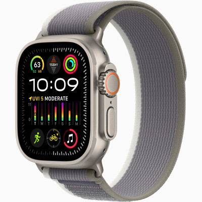 Apple Watch Ultra 2 GPS + Cellular, 49mm Titanium Case with Green/Grey Trail Loop - S/M (MRF33)