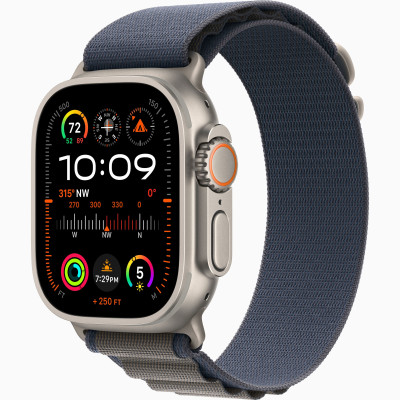 Apple Watch Ultra 2 GPS + Cellular, 49mm Titanium Case with Blue Alpine Loop - Small (MREK3)
