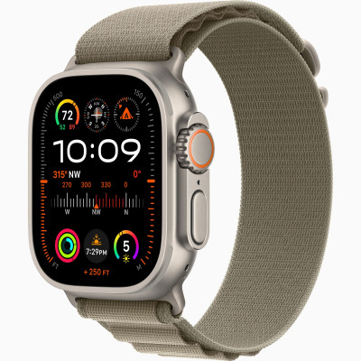 Apple Watch Ultra 2 GPS + Cellular, 49mm Titanium Case with Olive Alpine Loop - Large (MRF03)